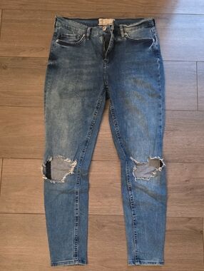 Free People Distressed Mid Blue Skinny Jeans with Knee Holes